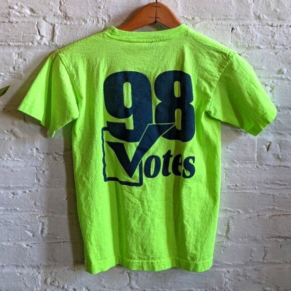 Vintage Grunge Baby Tee Graphic Print Rave Neon Yellow Green Bright Tshirt Top - Picture 1 of 5